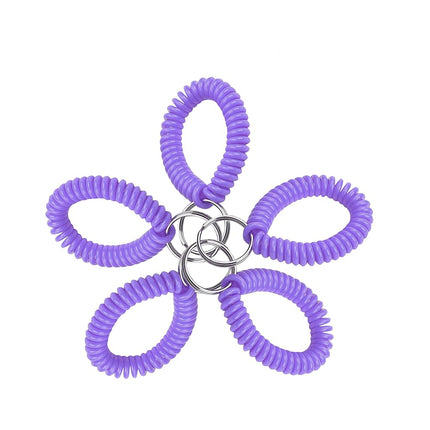 Lucky Line 2” Diameter Spiral Wrist Coil with Steel Key Ring, Flexible Wrist Band Key Chain Bracelet, Stretches to 12”, Purple, 5 Pack (4106505)