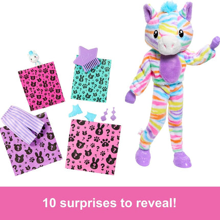 Barbie Cutie Reveal Doll & Accessories with Rainbow Zebra Plush Costume & 10 Surprises Including Color Change, Color Dream Series, HRK39