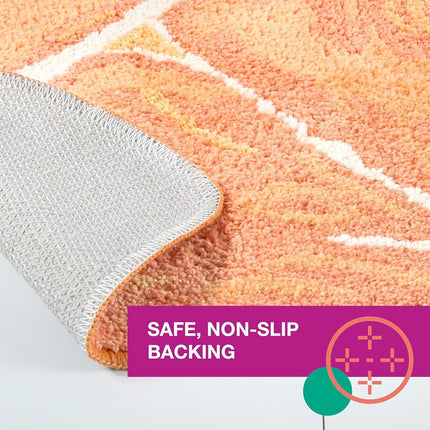 TOWN & COUNTRY PLAY Citrus Slice Orange Half Circle Shaped Bath Mat, Absorbent Tufted Floor Mat, Non-Slip Backing, Machine Washable, Orange, 34.7"x18.1"