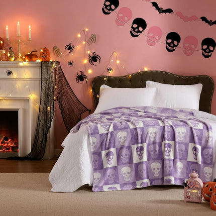 Betsey Johnson - Blanket, Buttery-Soft Throw Blanket for Couch or Bed, Boldly Plush & Oversized Bedding, Halloween Decor (Cracked Checkered Skull Purple, 50" x 70")