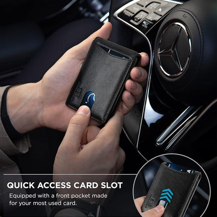 SERMAN Brands Portefeuilles Minimalistes Fins en Cuir Véritable pour Hommes avec Pince à Billets Blocage RFID - Noir - Petit