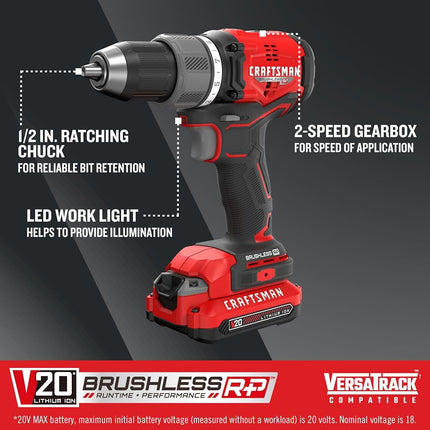 Kit de taladro/atornillador sin escobillas CRAFTSMAN RP+ (CMCD713C2)