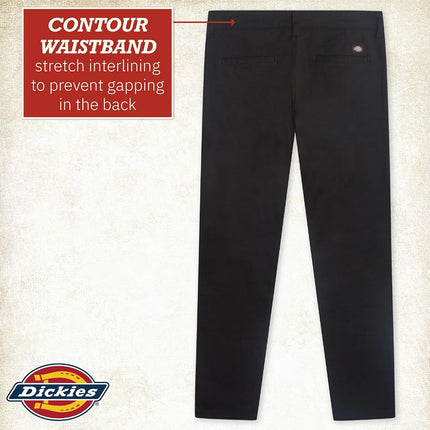 Dickies Women's Mid-Rise, Skinny Stretch Twill Pant, Rinsed Black, 8