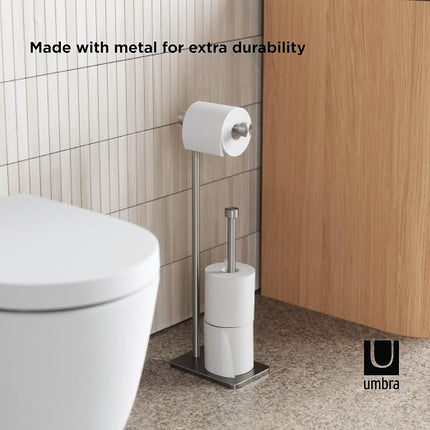 Umbra Cappa Toilet Paper Stand, Freestanding Metal with Reserve, Nickel
