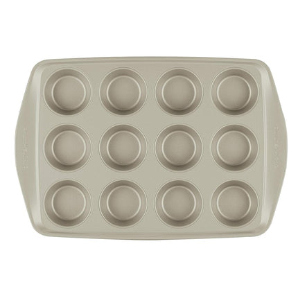 Rachael Ray 3 Piece Nonstick Bakeware Set - Silver, Rectangular Cake Pan, Muffin Pan, Plastic Lid