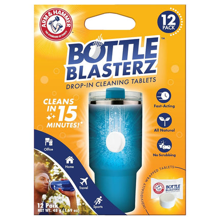 Arm & Hammer Bottle Blasterz - Drop-In Cleaning Tablets - Perfect for Water Bottles, Tumblers, and Coolers - All-Natural Ingredients, Eliminates Odors, Fast-Acting, Individually Packed (12 Count)