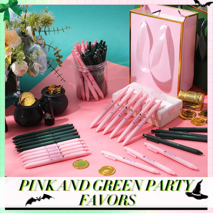 Crtiin 50 Pcs Gel Ink Pens Bulk with Witch Hat Funny Halloween Pink Green Ballpoint Pens Bulk Smooth Writing for Gifts Teacher Student Coworkers Staff Volunteer