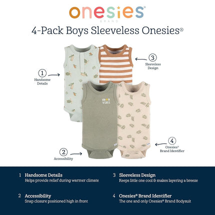 Gerber baby-boys Multi-pack Sleeveless Onesies Bodysuit, Sea Turtles, 0-3 Months