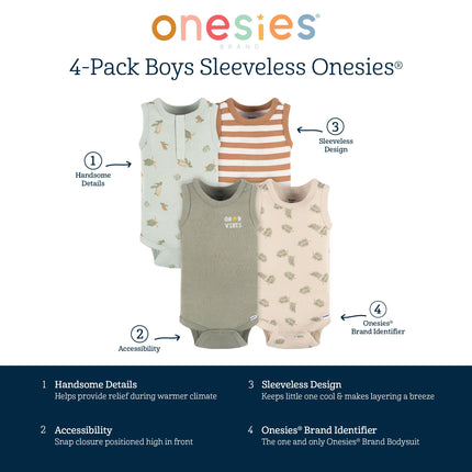 Gerber Baby Boy's Multi-Pack Sleeveless Onesies Bodysuit, Sea Turtles, Sea Turtles, 12 Months