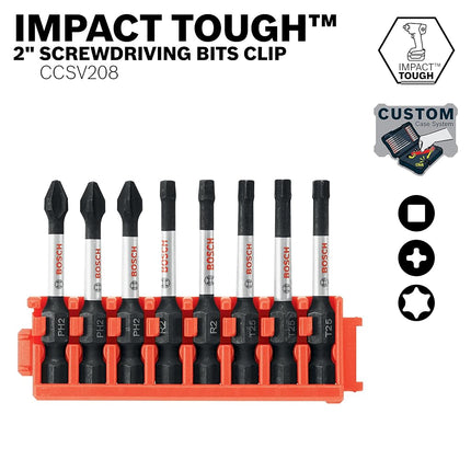 BOSCH CCSV208 8-Piece Assorted Set 2 in. Impact Tough Phillips, Square, and Torx Power Bits with Clip for Custom Case System