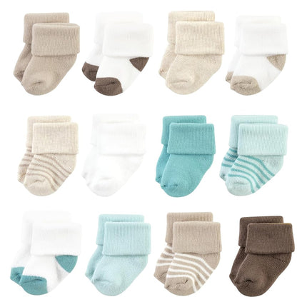 Hudson Baby Chaussettes en éponge et en coton riches unisexe pour nouveau-né, rayures sarcelle et marron, 6-12 mois, rayures sarcelle et marron, 6-12 mois