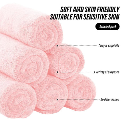 MOONQUEEN 6 Pack Premium Hand Towels - Quick Drying - Microfiber Coral Velvet Highly Absorbent Towels - Multipurpose Use as Hotel, Bathroom, Shower, Spa, Hand Towel 16 x 28 inches (Pink)