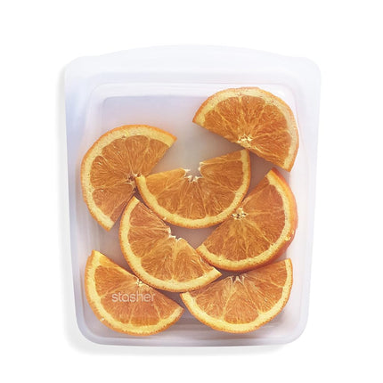 Stasher Silicone Reusable Storage Bag, Quart (Clear), Food Meal Prep Storage Container, Lunch, Travel, Makeup, Gym Bag, Freezer, Oven, Microwave, Dishwasher Safe, Leakproof