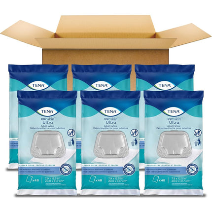 TENA Adult Wipes for Incontinence & Cleansing, ProSkin - 288 Count (6 packs of 48)