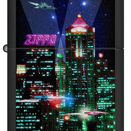 Zippo Cyber City Lighter, Black Matte