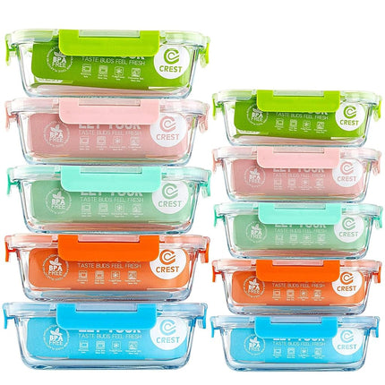 C CREST [10-Pack] Glass Food Storage Containers (A