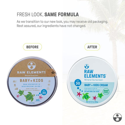 Raw Elements Baby + Kids SPF 30 Organic Sunscreen Lotion Non-Nano Zinc Oxide, Reef-Safe, Cruelty-Free, Gentle and Moisturizing, Zero Waste Tin, 3oz
