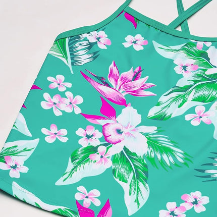 Kanu Surf Fille Maillot de bain 2 pièces tankini avec bande Melanie Beach Sport, Alania Floral Vert, 12