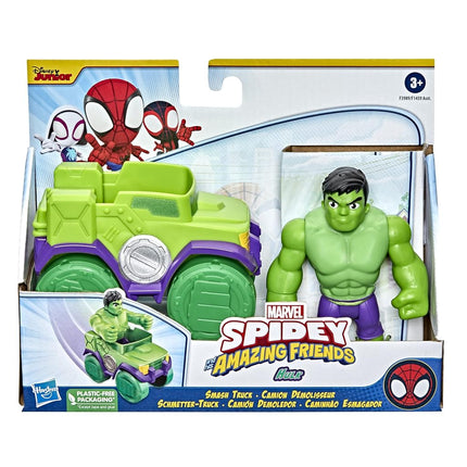 Hasbro Marvel Spidey and His Amazing Friends Hulk Action Figure and Smash Truck Vehicle, Pre-School Toy for Children Aged 3 and Up, Multicolor (F3989)