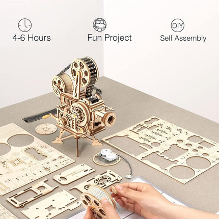 ROKR 3D Wooden Puzzles for Adults, Mechanical Vitascope Movie Projector Model Kit, Hand-Cranked DIY Wood Craft Building Set