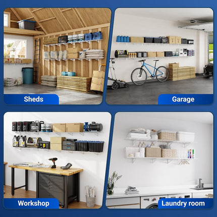 FLEXIMOUNTS 30CM by180CM Wall Shelf Garage Storage Rack Wall Mounted Floating Shelves,180CM,White, 2-Pack