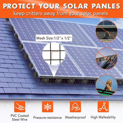 Kit de protección para paneles solares contra pájaros y alimañas YardYonder de 15.24 cm x 15.24 m, incluye 60 clips de sujeción, 100 bridas, guantes, alicates y malla de alambre recubierta de PVC para el control de pájaros y alimañas