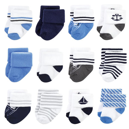 Chaussettes Hudson Baby pour bébés filles, en coton riche et éponge, lot de 12 paires, motif marin, 6-12 mois