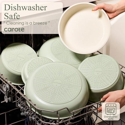 CAROTE 11pcs Pots and Pans Set, Nonstick Cookware Set Detachable Handle, Induction Kitchen Cookware Sets Non Stick with Removable Handle, RV Cookware Set, Oven Safe, Green