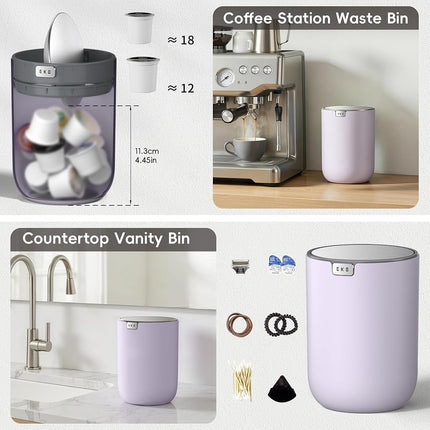 EKO 2.2L Mini Desk Bin with Swing Lid, Tabletop Rubbish Bin, Lavender