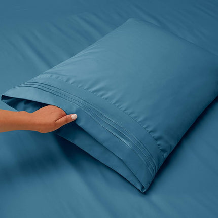 Hearth & Harbor RV Short Queen Size Sheets - 4 Piece Bed Sheet Set, Hotel Luxury Double Brushed Bed Sheets - Extra Soft Bedding Sheets & Pillowcases, Short Queen, Blue Heaven