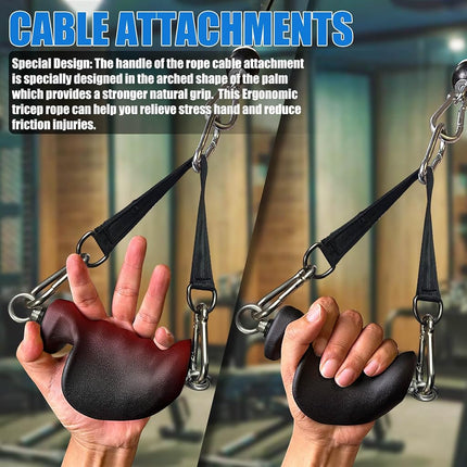 Ergonomic Tricep Rope Pull Down Attachment, Gym Cable Attachment, Pull Down Rope for Cable Machine, Upgraded Tricep Attachment with Full Palm Support, Tricep Rope Cable Attachment (Style 4)