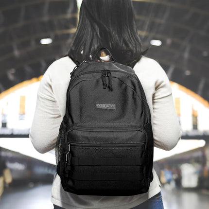 Wrangler Backpack for Men and Women, Casual Daypack for Travel, Work School，Laptop Backpack, Black, L, Modern, Minimalist