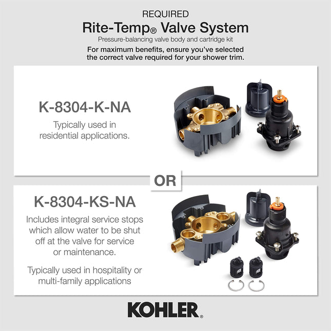 Kohler TS99764-4-CP Honesty Rite-Temp Shower Valve Trim with Lever Handle and 2.0 gpm showerhead; Polished Chrome,