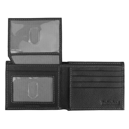 Timberland Men's Leather Wallet with Attached Flip Pocket Travel Accessory-Bi-Fold, Black (Sportz), One Size