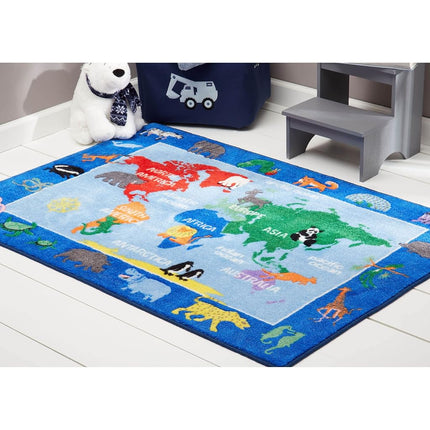 Alfombra Home Dynamix Eric Carle Elementary World Map, 6'6"x9'5", Gráfico/Estampado Mapa Mundial Azul/Verde/Rojo