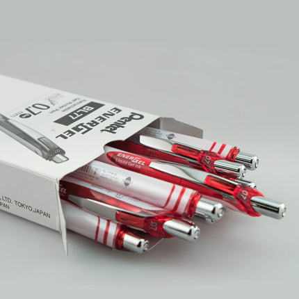 Pentel EnerGel RTX Pearl Retractable Liquid Gel Pen, Metallic Point, 0.7mm Medium Line, Red Ink, Box of 12 (BL77PW-B)