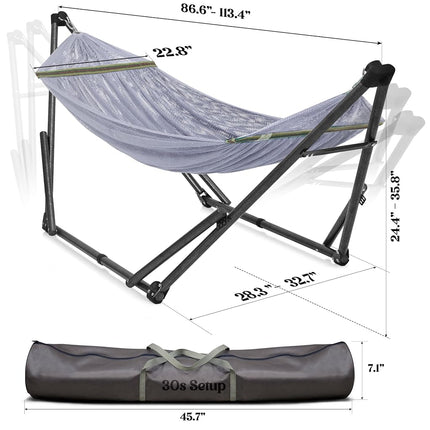 Tranquillo Uniki 3-Year Warranty Hammock, 30s Foldable Hammock with Stand, 550 lbs Capacity Camping Hammock Stand, Portable Everywhere Easy Assembly Non-Slip and Noise-Free, Grey