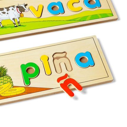 Melissa & Doug Spanish See & Spell Educational Language Learning Toy, Early development & activity toys, Puzzle, Wooden puzzle, Gift for 4 year old boy or girl