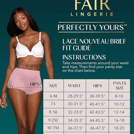Vanity Fair Women's High Waisted Underwear, Full Coverage Ladies Panties, Perfectly Yours Briefs, Nylon Lace - Fawn, 10