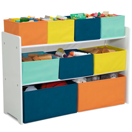 Organisateur de jouets Delta Children Deluxe Multi-Bin avec bacs de rangement – Certifié Greenguard Gold, Blanc avec bacs Marine/Vert/Pastel