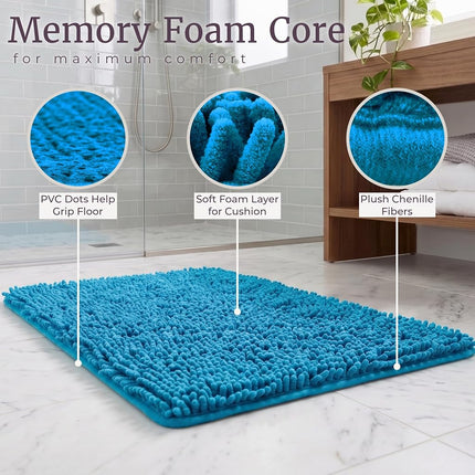 Bedford Home 2-Piece Memory Foam Shag Bath Mat, Blue