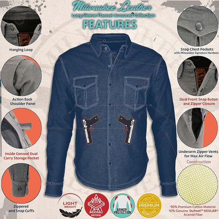 Milwaukee Leather - Camisa de franela de manga larga blindada para hombre, color naranja y negro (talla M)