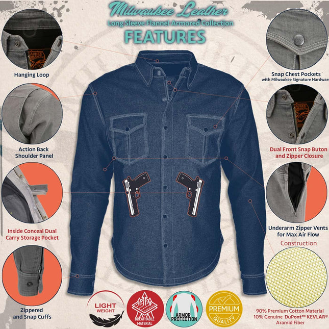 Milwaukee Leather - Camisa de franela de manga larga blindada para hombre, naranja y negro (2XL)