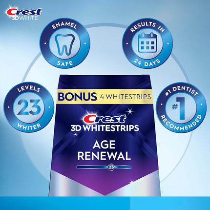Crest 3D Whitestrips Age Renewal – Teeth Whitening Kit, 24 Treatments (20 + 4 Bonus), Each with 1 Upper/1Lower, 48 Strips – Crest 3DWhite Teeth Whitening Strips