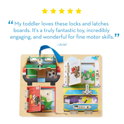 Melissa & Doug Locks & Latches Board Wooden Educational Toy (Sturdy Wooden Construction, Helps Develop Fine-Motor Skills)