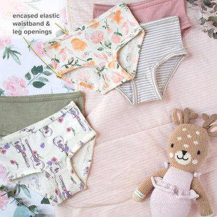 Ropa interior de bebé y niña Burt's Bees Baby, algodón orgánico, paquete de 5, guitarras florales, talla 5T