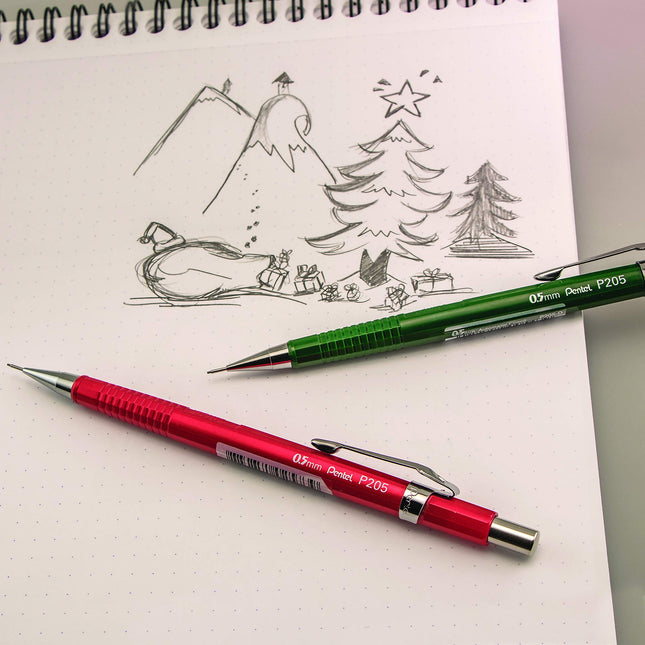 Pentel Sharp Mechanical Pencil (0.5mm), Green Barrel, Box of 12 (P205D)
