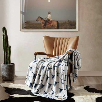 Wrangler - Throw Blanket, Soft Plush Fleece Bedding, Yellowstone Inspired, Western Decor for Bed or Couch (Plains Creek Blue, 50" x 70")