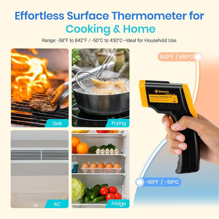Etekcity Infrared Thermometer Upgrade 774, Heat Temperature Temp Gun for Cooking, Laser IR Surface Tool for Pizza, Griddle, Grill, HVAC, Engine, Accessories, -58°F to 842°F, Yellow