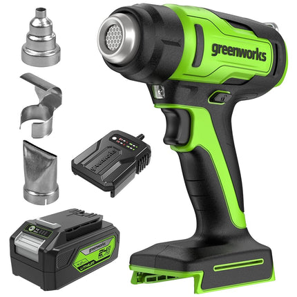 Greenworks 24V Cordless Heat Gun Kit, 4.0Ah Battery & Charger Included - Hot Air Tool, Max to 1000℉/538℃ with 3 Nozzles for Home, Garage, Outdoors